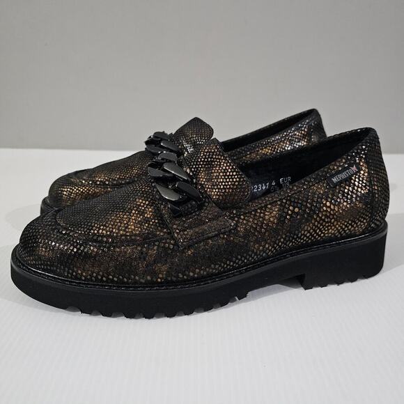 NEW Mephisto Salka Loafer 6.5 Gold Snake Print Leather Chunky Lug Sole Slip On - Picture 13 of 13
